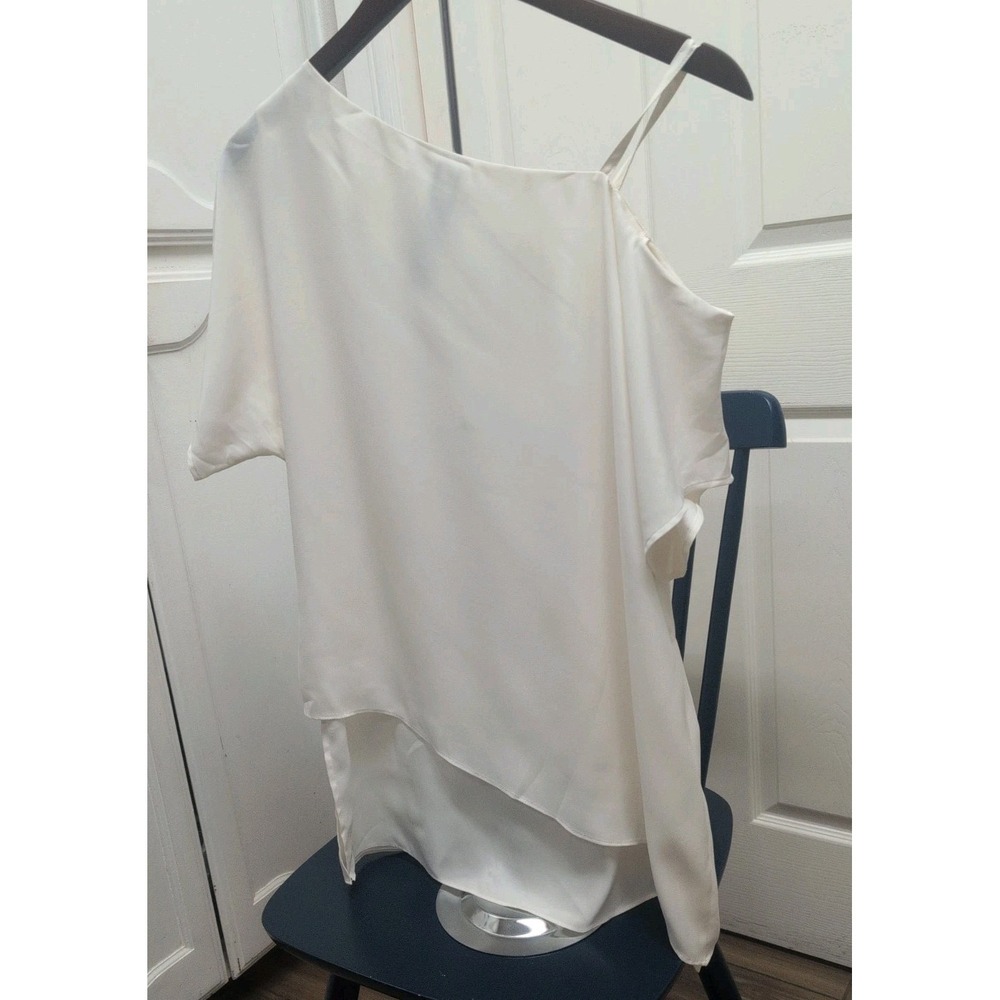 Black Label by Chico's Size 0 Ivory Asymmetrical One-Shoulder Blouse